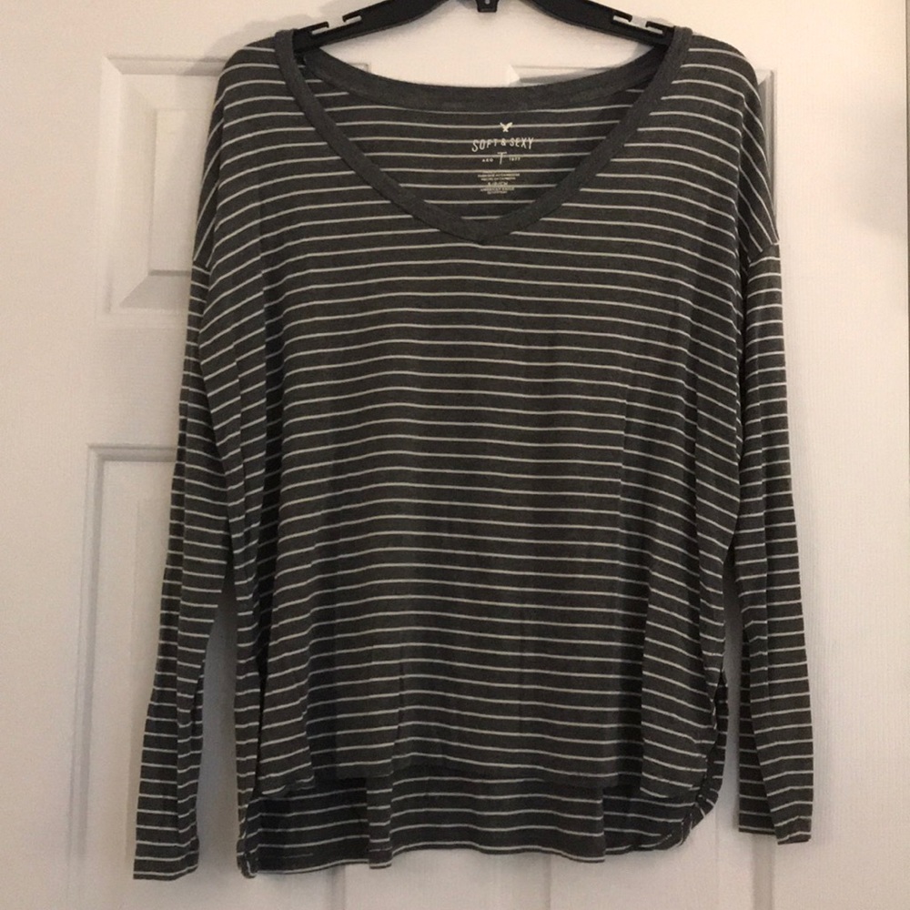 grey and white long sleeve